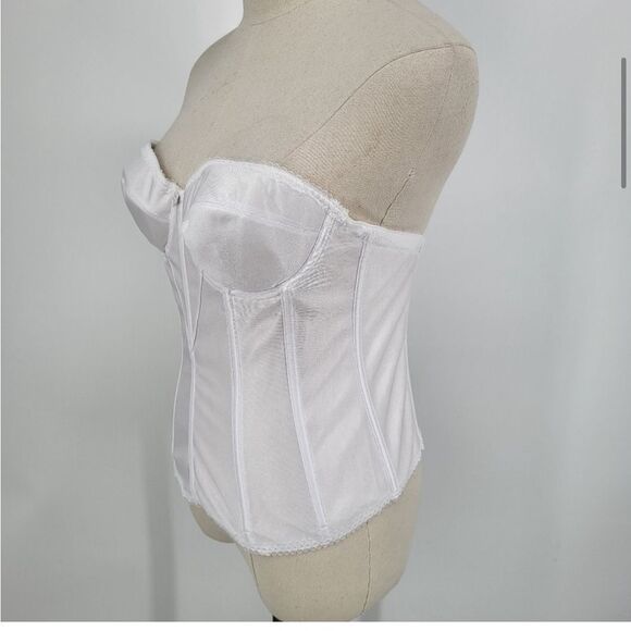 Dominique Satin Corset Bra Top‎ Clasp Up Back White Straps 34C Bridal - Picture 4 of 8